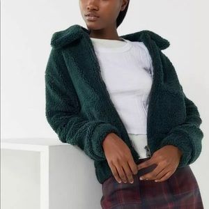 Urban outfitters cropped teddy jacket xs green